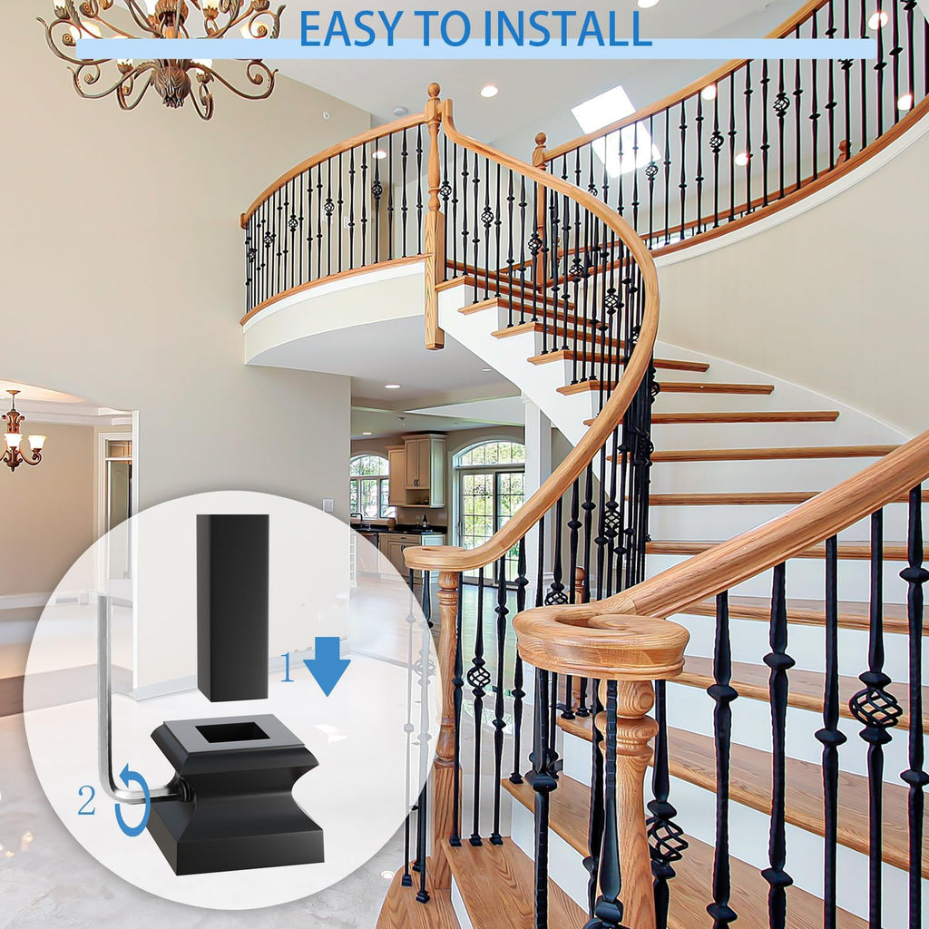30 Pack Wrought Iron Baluster Shoes Flat Shoes Come with Screws Work with 1/2 Inch Square Balusters Metal Staircase