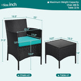 3 Pieces Patio Porch Furniture Set, Outdoor PE Rattan Wicker Conversation Set with Soft Cushions