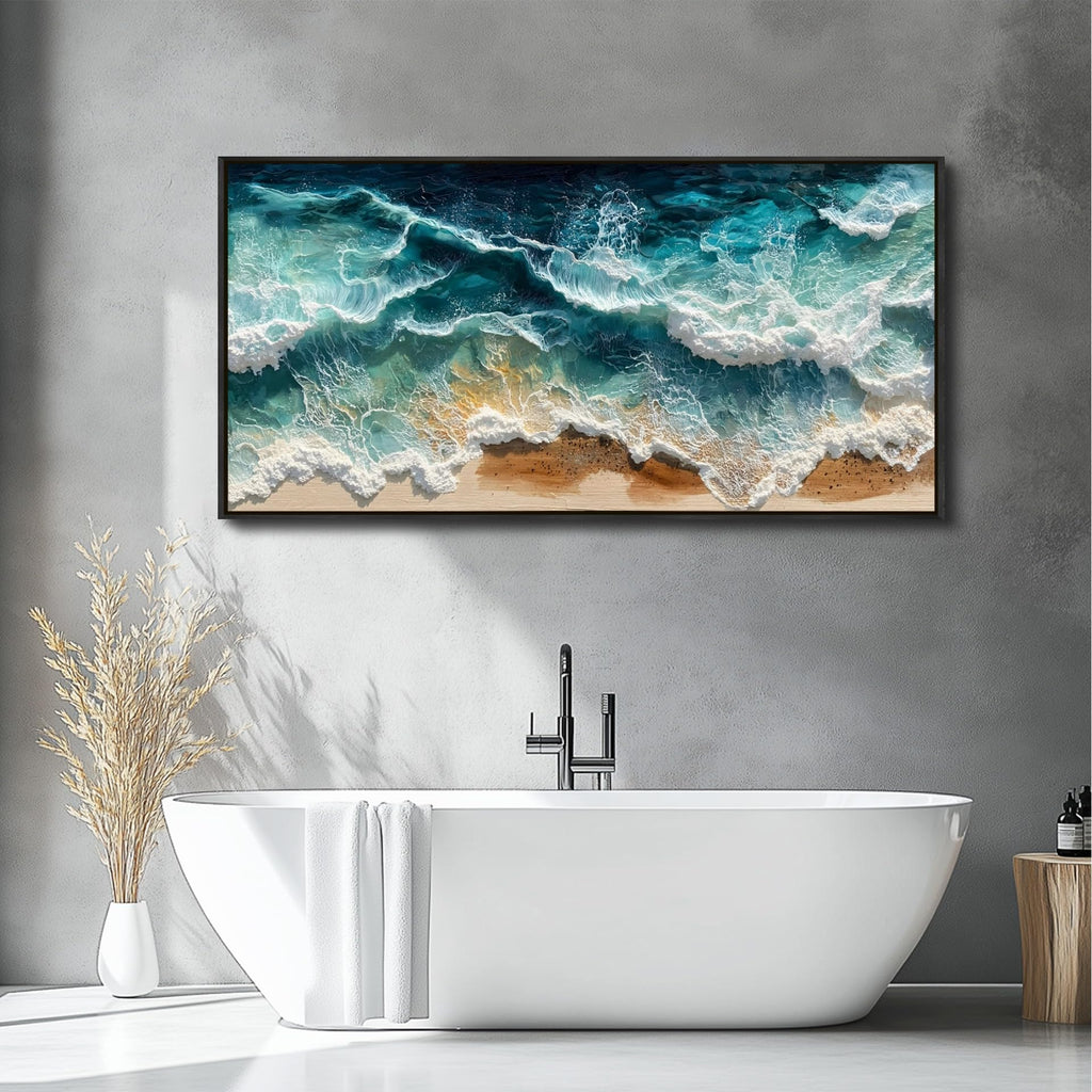 Canvas Wall Art Beach Wall Art Framed Wall Decor Ocean Wave Canvas Art Prints, Aerial View Sea Paintings Pictures