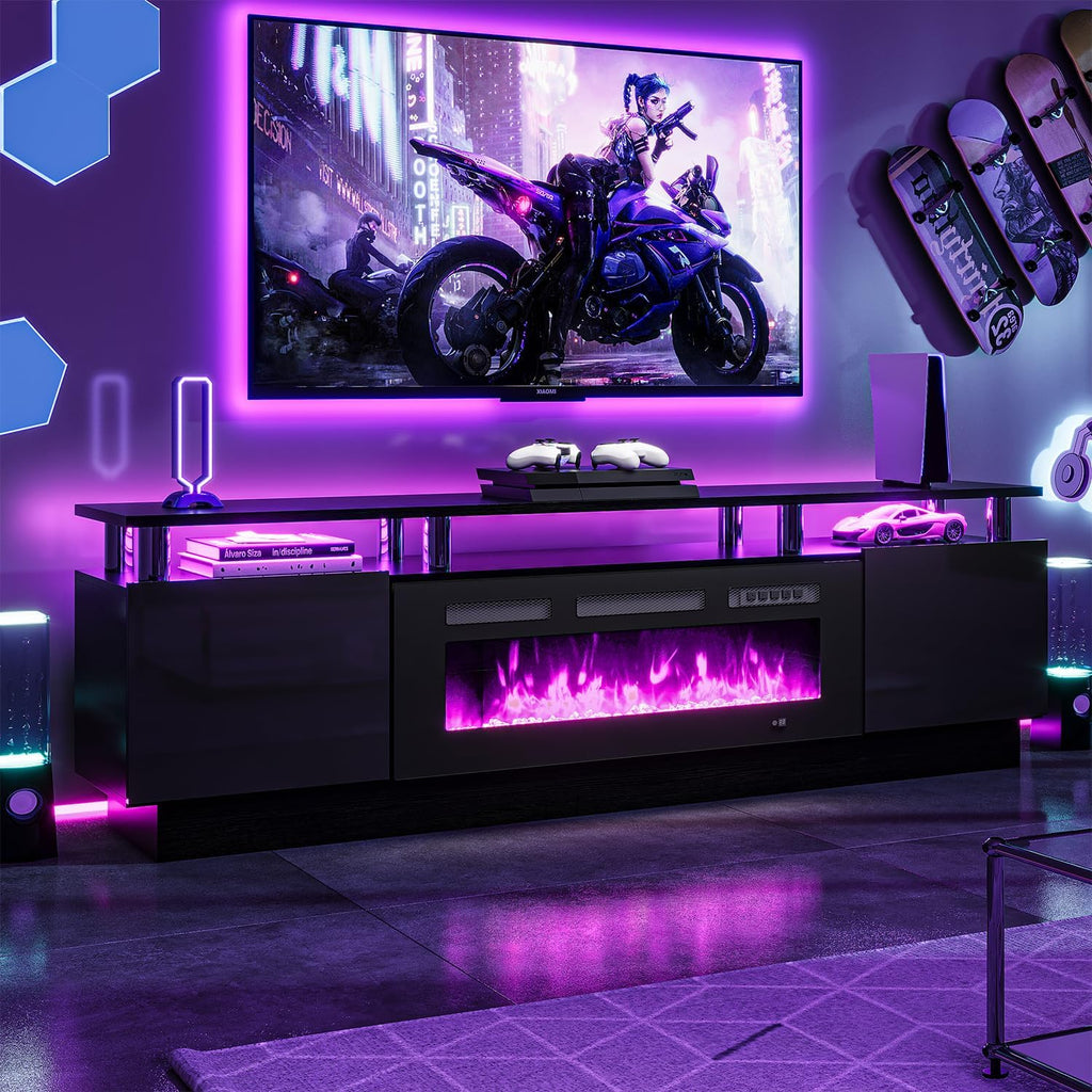 Fireplace TV Stand with 36" Electric Fireplace,LED Light Entertainment Center,2 Tier TV Console Stand for TVs Up to 80",Fireplace for The Living Room TV Stand,Black A132-B0C3B5M8Y5