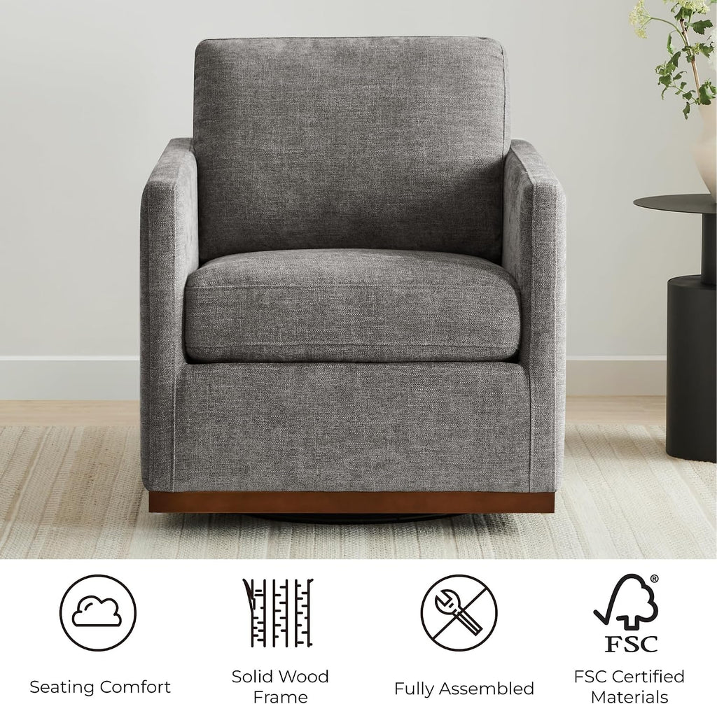 Swivel Accent Chair, FSC Certified Mid Century Modern Arm Chair , Fully Assembled, Grey