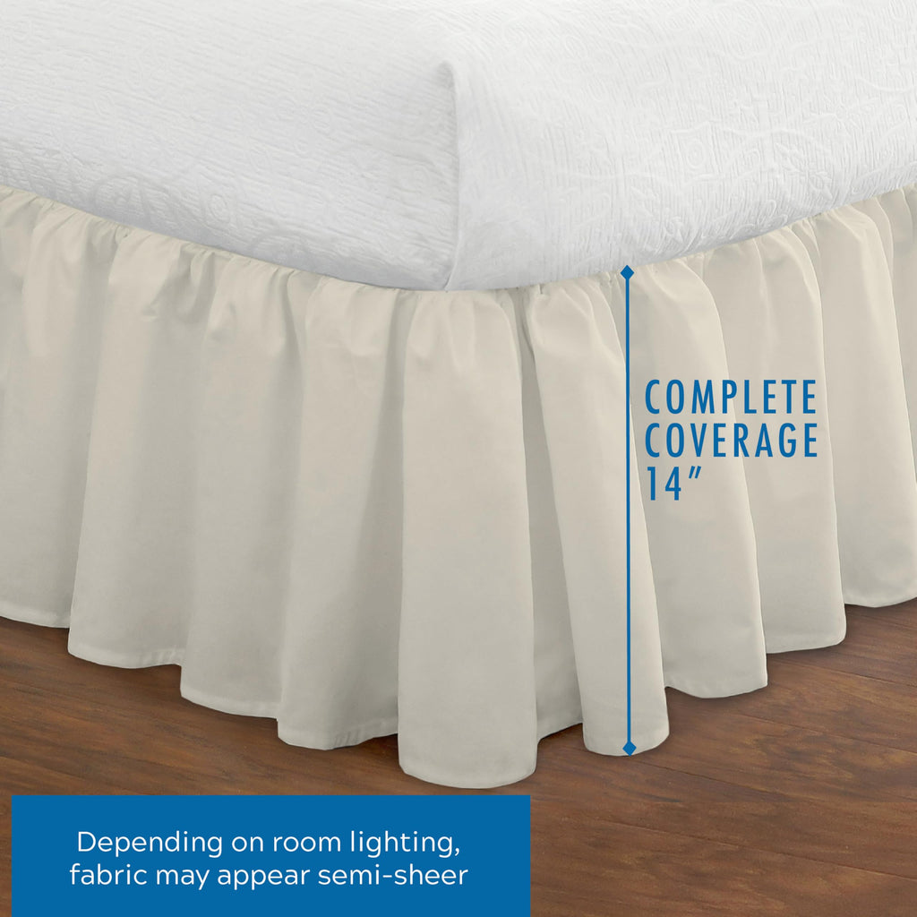 Bedding Ruffled Bedskirt, Classic 14" Drop Length, Gathered Styling, Queen, Ivory (FRE30114IVOR03)