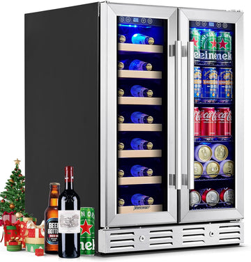 24 inch Wine Fridge Hold 21 Bottles and 75 Cans,Dual Zone Wine and Beverage Refr