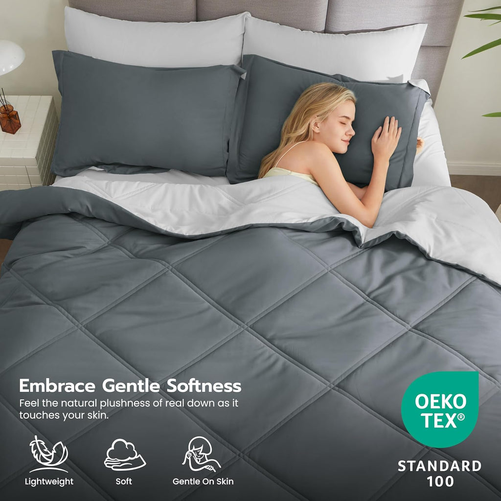 Joiedomi Queen Comforter Set with Sheets Dark Grey, 7 Pieces Queen Bed Set with 1 Down Alternative Comforter