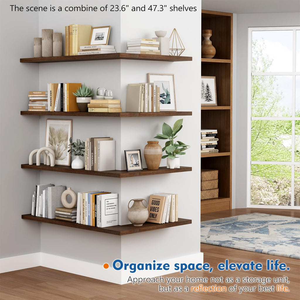 48 inch Floating Shelves Dark Wood, Long Wall Shelves