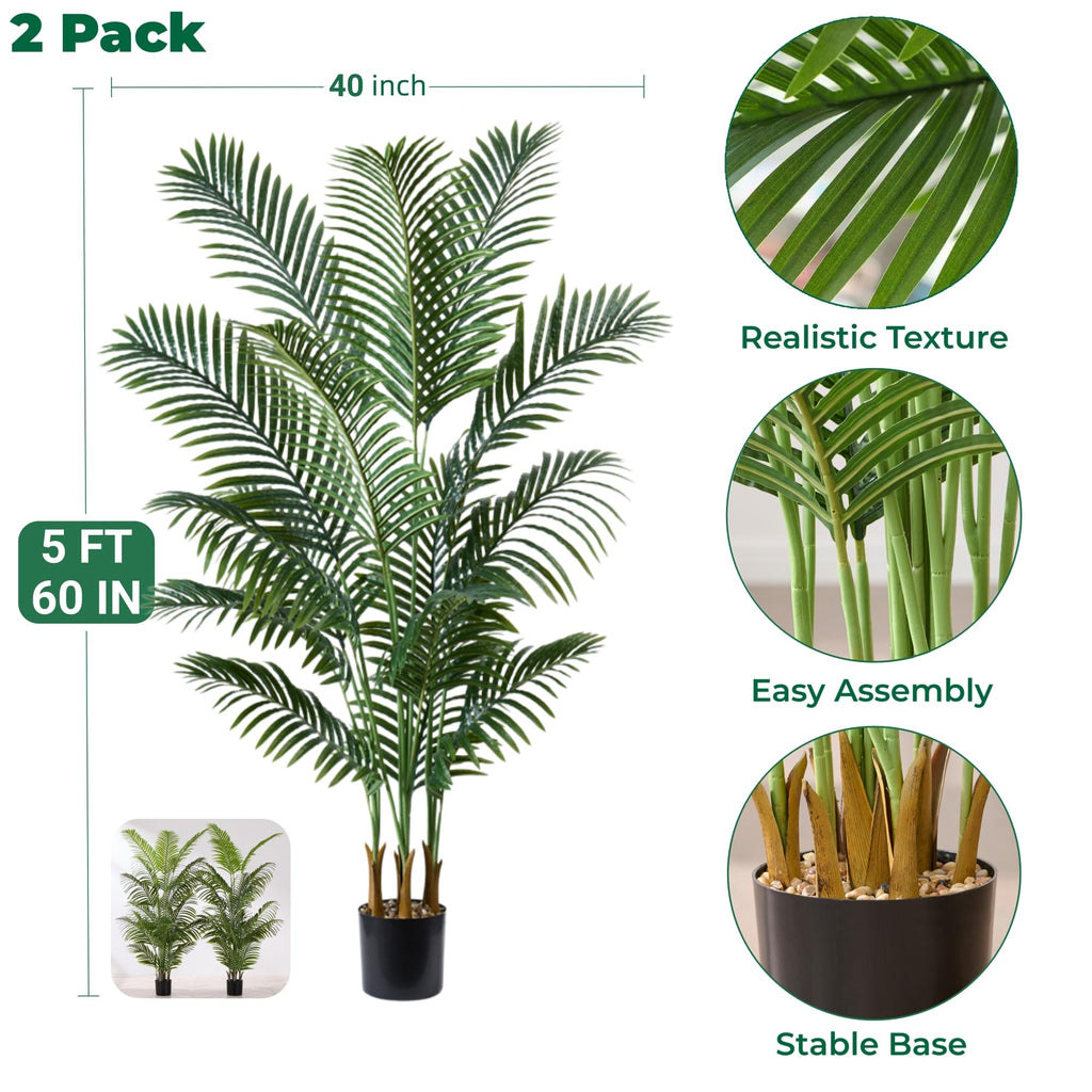 5FT Artificial Palm Trees 2 Pack, Lifelike Tropical Cane Palm