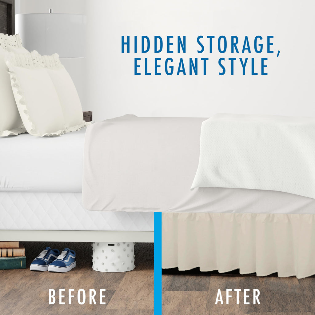 Bedding Ruffled Bedskirt, Classic 14" Drop Length, Gathered Styling, Queen, Ivory (FRE30114IVOR03)