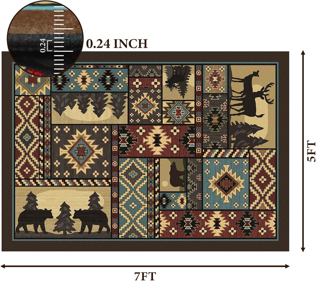 Rustic Cabin Area Rug, Southwestern Decor, Brown Washable Rug