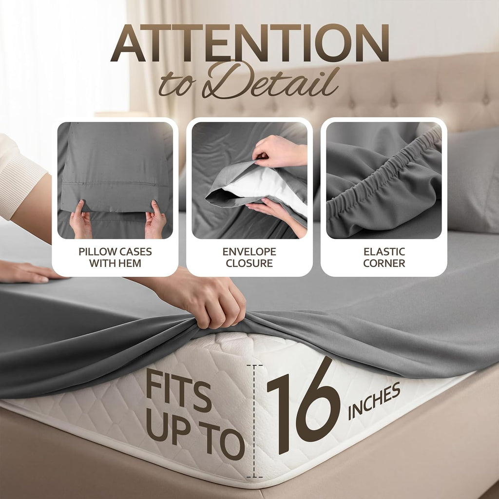 King 4 Piece Sheet Set, Extra Soft Cooling & Breathable Microfiber, Includes 1 Flat Sheet, 1 Fitted Sheet & 2