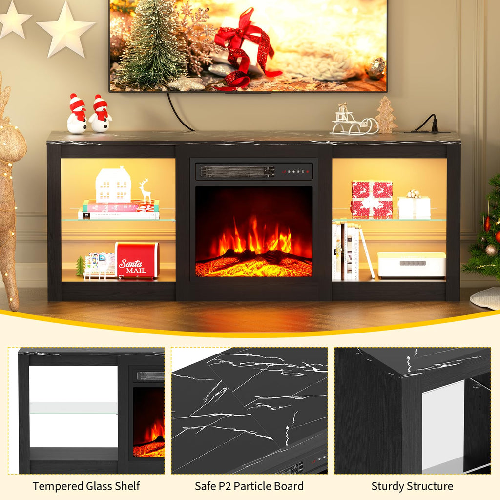 Electric for 65-80"TV, w/Power Outlets, Black
