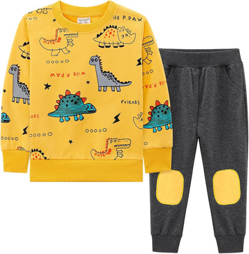 Toddler Boys Clothes Sets 2Pcs Cute Print Long Sleeve Sweatsuits Tops and Pants Outfits for Fall Winter