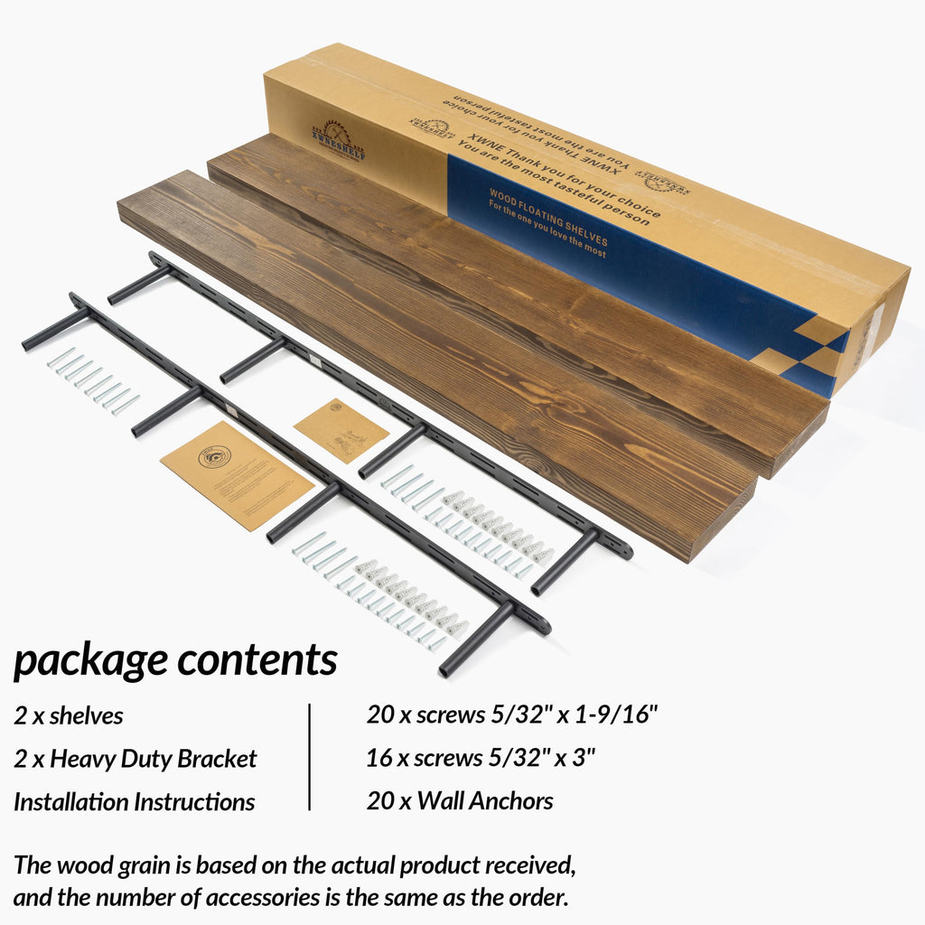 60 Inch Floating Shelves, 8-Inch Deep High-End Solid Wood Long Floating Shelves for wall Set of 2, Rustic Walnut Wall