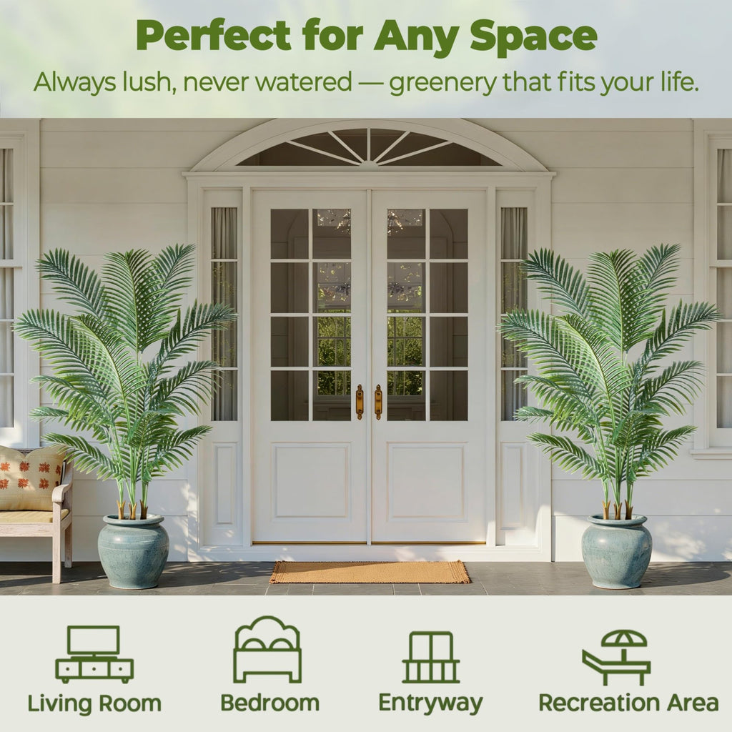5FT Artificial Palm Trees 2 Pack, Lifelike Tropical Cane Palm
