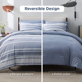 Queen Comforter Set 7 Pieces, Blue Striped Bedding Set for All Seasons, Reversible