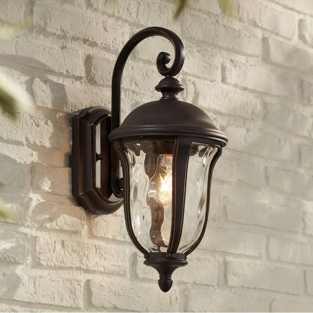 Park Sienna 16 3/4" Bronze Scroll Outdoor Wall Light with Clear Hammered Glass