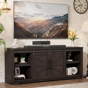 Farmhouse TV Stand for 75 Inch TVs, TV Consoles 66'' Wide Entertainment Center, Large Storage Cabinet, Sliding Barn