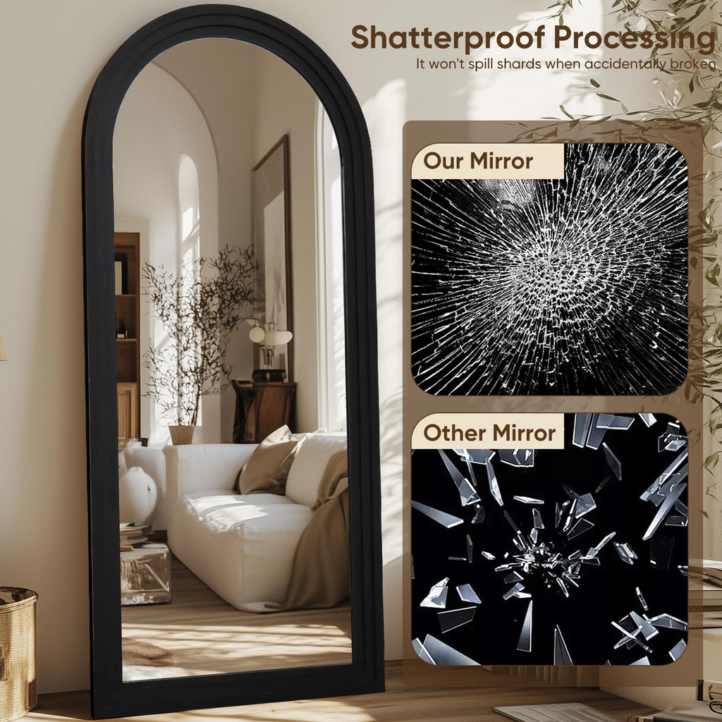 Full Length Mirror 71"x32", Arched Solid Wood Frame with Stand