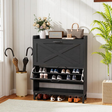 Rustic Farmhouse Shoe Cabinet with 2 Flip Drawers