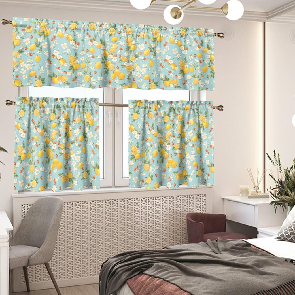 Kitchen Curtains and Valances Set, Blackout Curtains 3 Pieces Window Treatments for Farmhouse Bathroom, Rod Pocket