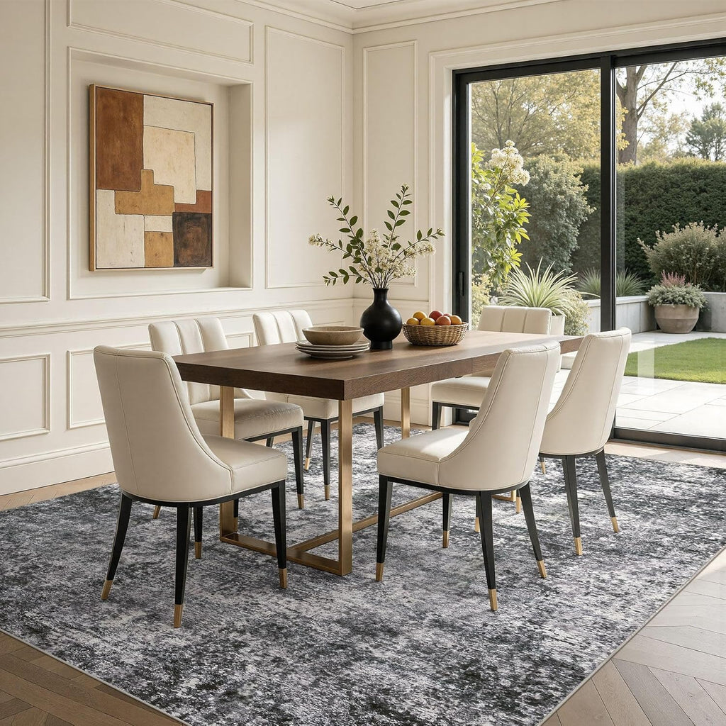 Area Rug Living Room Rugs - 10x14 Abstract Large Soft Indoor Washable Rug Neutral Modern Low Pile Ca