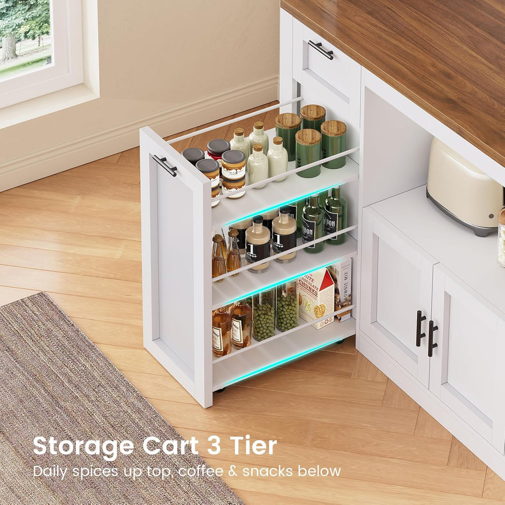 71" Pantry Cabinet with Charging Station and LED Light, Kitchen Pantry Cabinet with Microwave Stand, 47.2" Wide