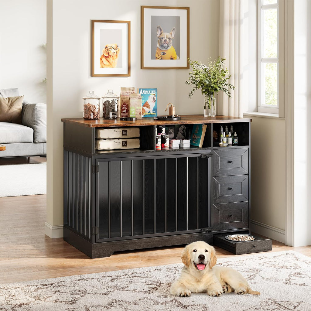 Dog Crate Furniture for Medium Small Dogs with Storage, Black