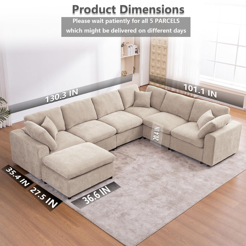 Oversized Modular Sectional Sofa Couch, Light Camel