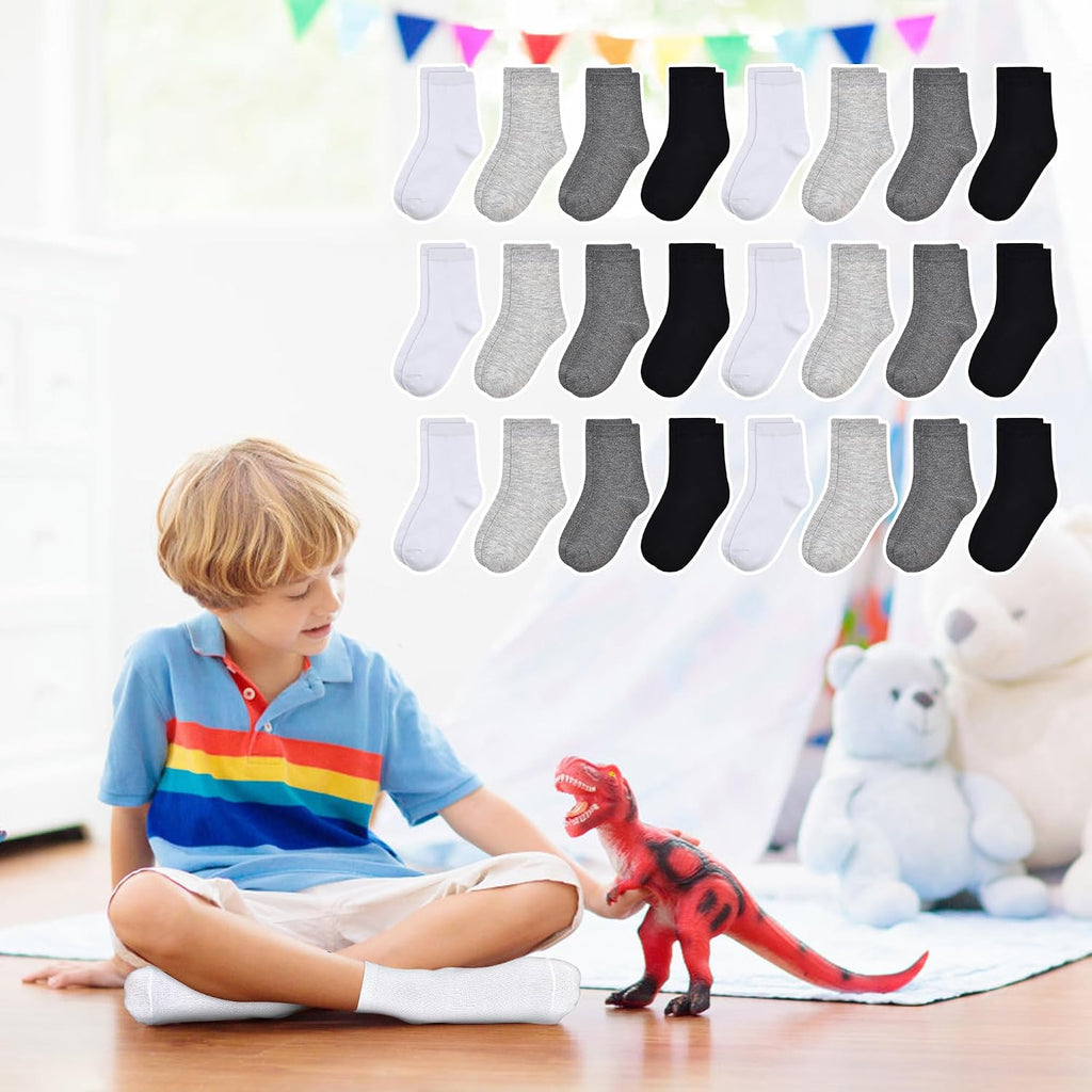 Kids Socks, 24 Pairs Crew Socks for Toddler Boys Girls