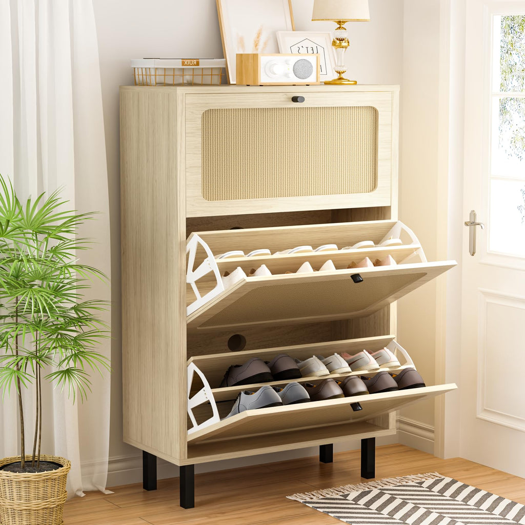 Shoe Storage Cabinet, Shoe Rack Cabinet with Flip Drawers, Narrow Shoe Rack for Small Apartment, Freestanding