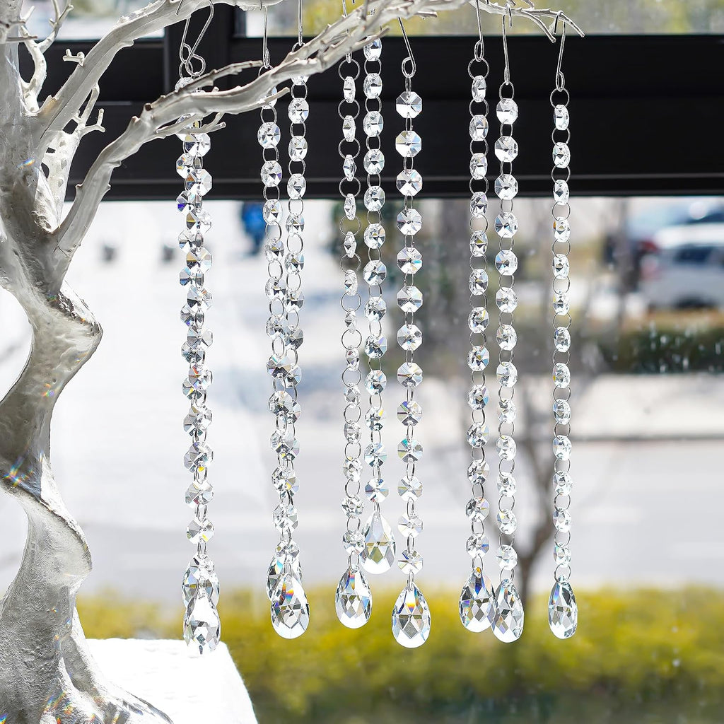 1ft 10pcs Teardrop Crystals Garland, Crystal Chandelier Replacement Pendant - Clear Crystal Teardrop Prisms