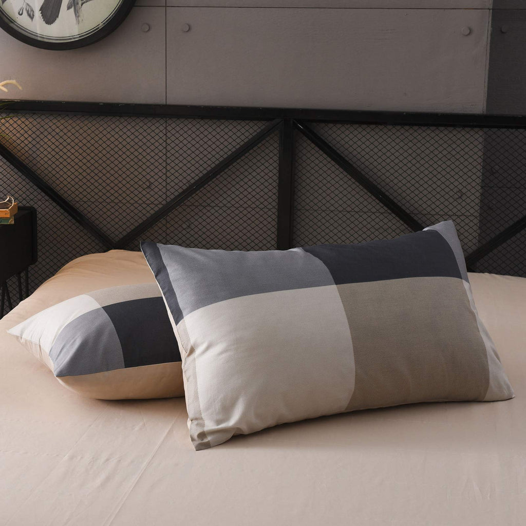 Buffalo Plaid Duvet Cover, 100% Cotton Check Geometric Bedding 3pc Set, Grey Hotel Quality Gingham Plaid Print