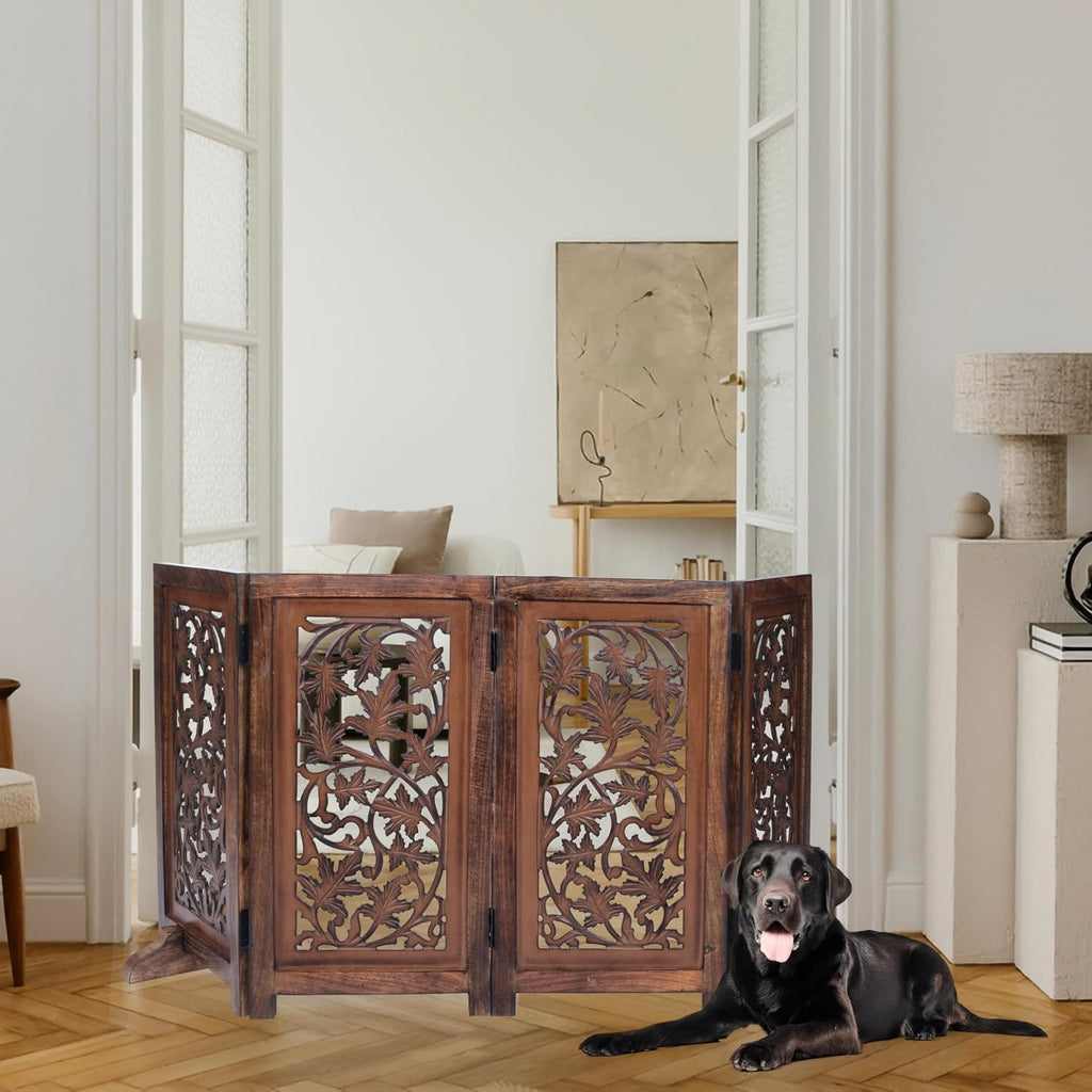 Dog Gate Freestanding 56x28 Folding 4 Panel, Natural Burnt Lucy Design