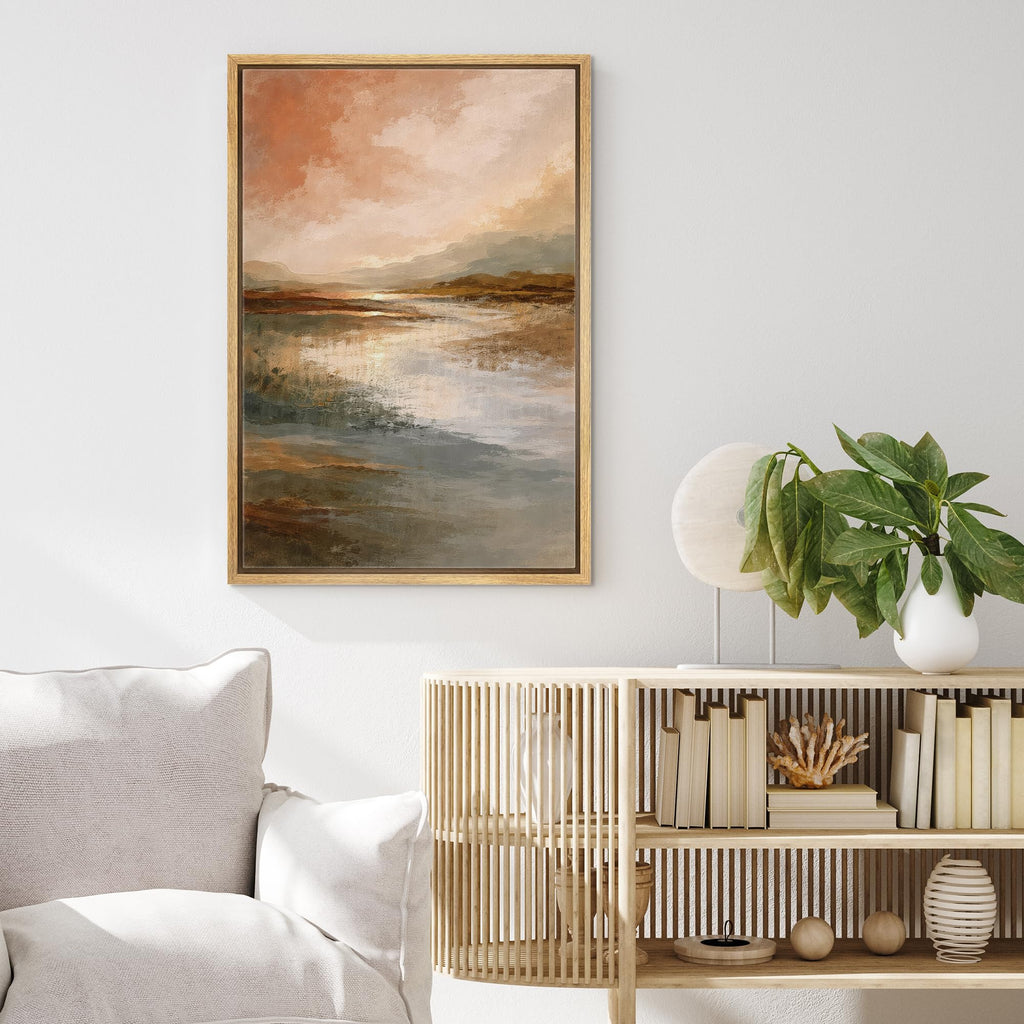 Framed Canvas Print Wall Art Warm Earth Tone Reflective Landscape Illustrations Minimalism Decorative Bohemian Zen