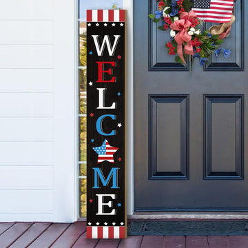 Patriotic 4th of July Independence Day Porch Sign Decor Memorial Day Wooden Hanging Sign Door Porch Standing
