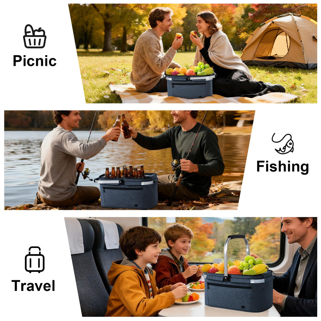 Basket, 2 Ice Boxes, 32L Insulated Cooler Foldable, Thick