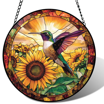 Stained Glass Hummingbird Suncatcher Window Hanging Flowers Gifts for Mom