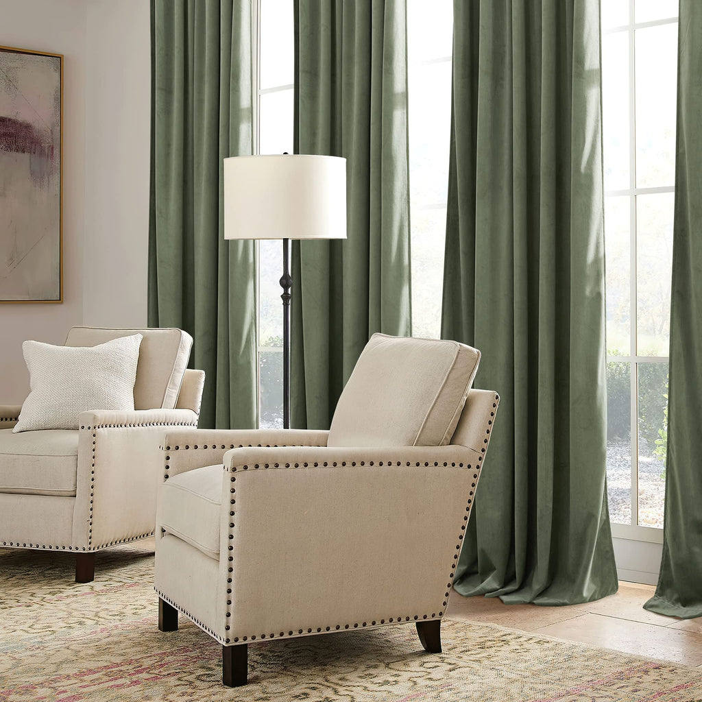 Sage Green Velvet Curtains 84 inches Bedroom