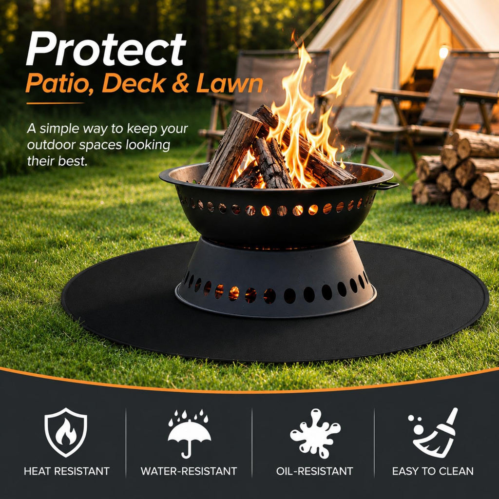48 inch Round Fire Pit Mat for Outdoor Grills, Black