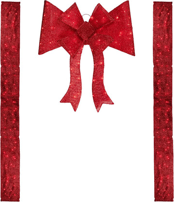 LED Lighted Christmas Doorway Arch Decoration with Bow, 8', Red
