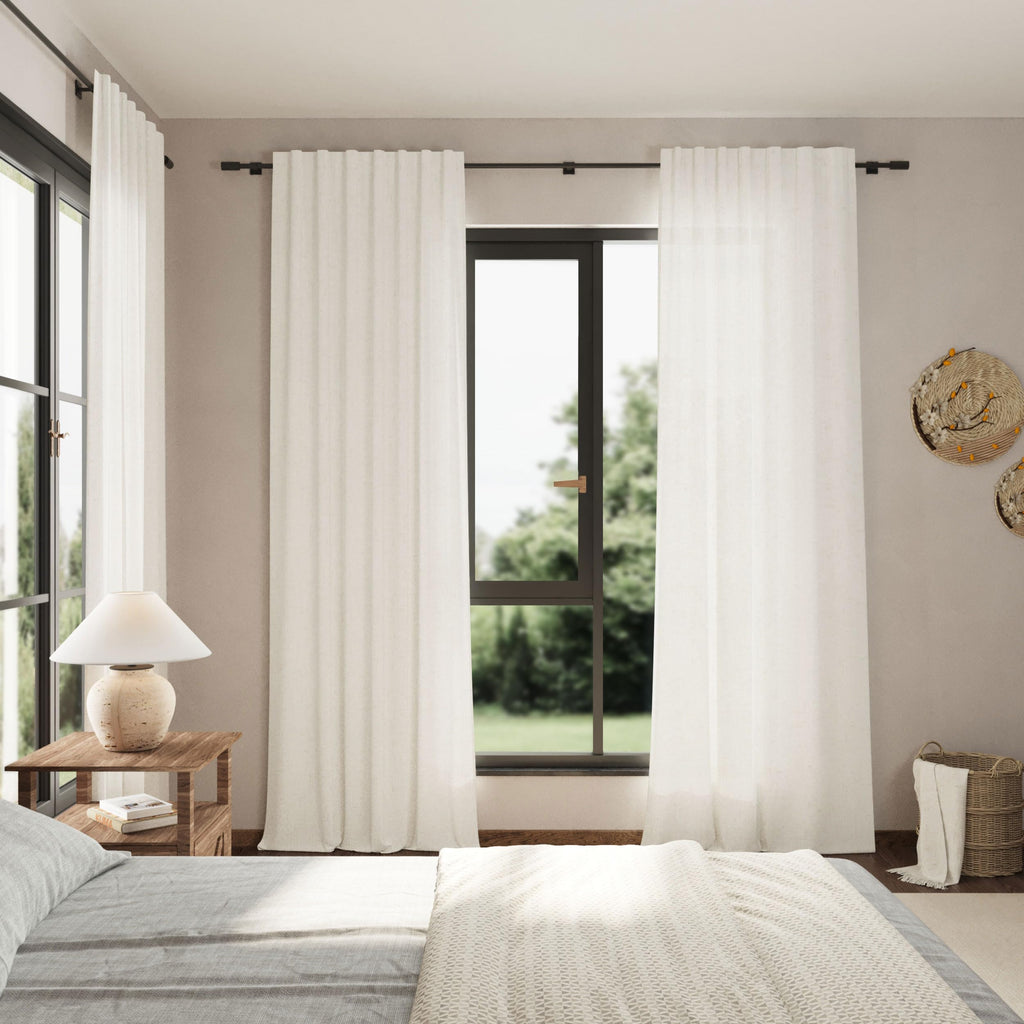 Extra Long Beige White Linen Curtains 120 Inch 2 Panels Set Rod Pocket Back Tab Light Filtering Semi Sheer Soft Linen