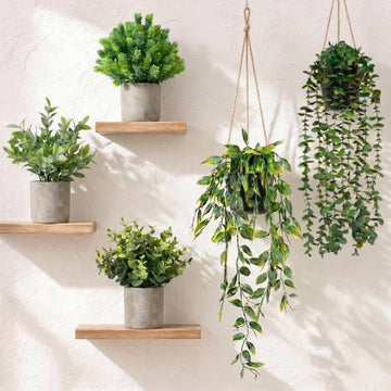 Artificial Hanging Plants 5 Pack - Small Fake Potted Ivy Plants for Indoor or Outdoor Décor, Wall Shelf Home Office