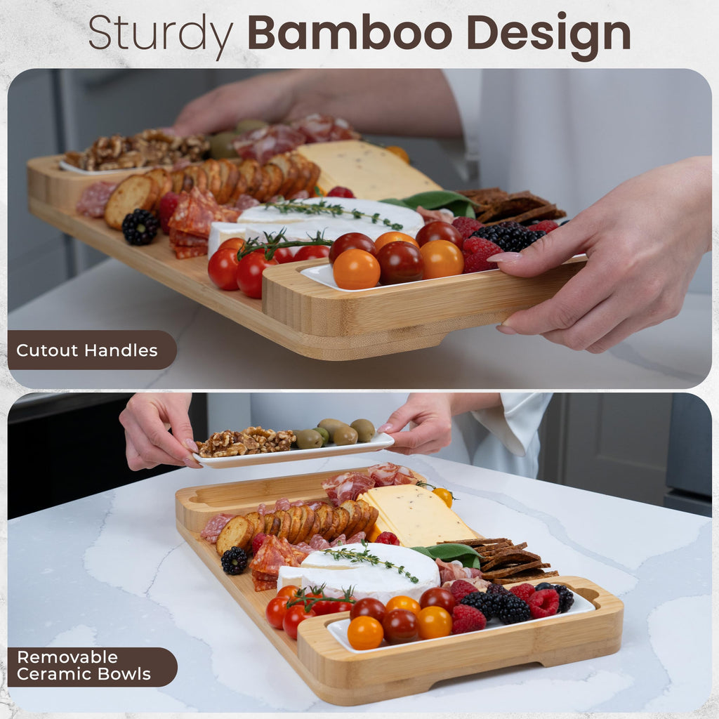 Charcuterie Boards Set, Bamboo Cheese Tray with Serving Accessories