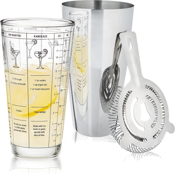 3-Piece Barware Set for Mixed Drinks and Cold Brew Cocktails, Includes Cocktail Shaker Tin, Cocktail Mixing Glass - Set of 3