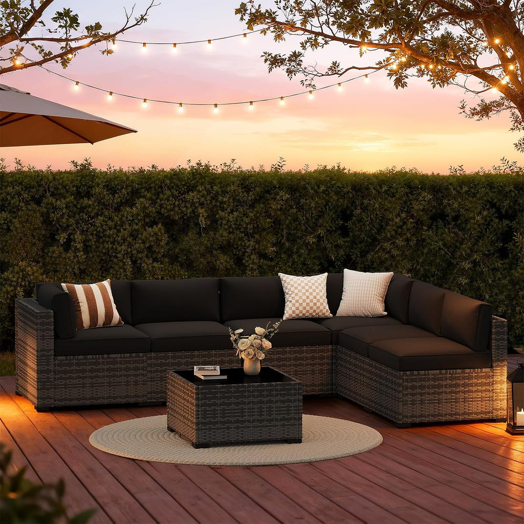 7-Piece Patio Furniture Set, Wicker Outdoor Furniture with Thick Cushions | Rattan Patio Conversation Sets with