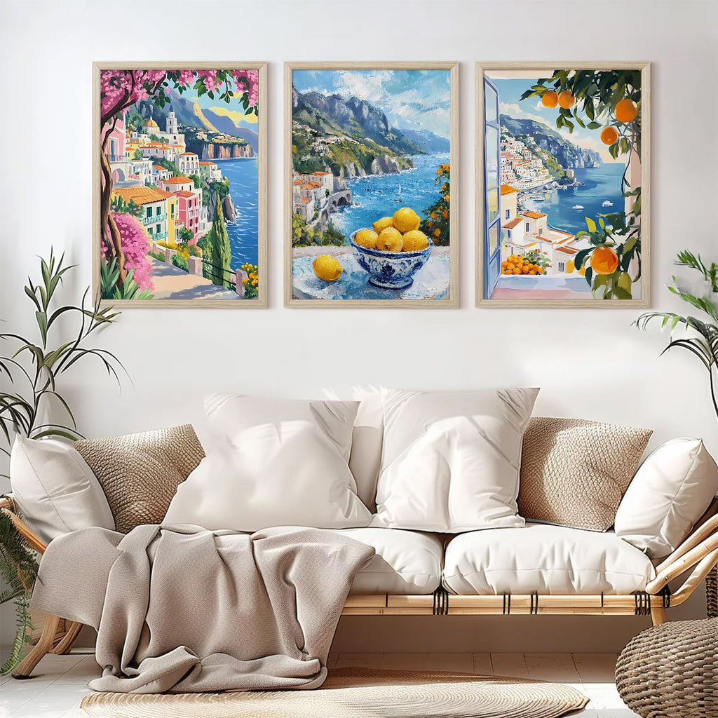 Italy Amalfi Coast Wall Art Posters Italian Travel City Canvas Wall Decor Italy Beach Landscape Art Pictures Vintage