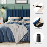 Queen Bed Frame, Velvet Upholstered Platform Bed with Adjustable Vertical Channel Tufted Headboard