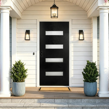 36 x 80 in Fiberglass Front Entry Door with 4-9/16 in Vinyl Frame, Right-Hand Inswing Exterior Door with 4 Lite
