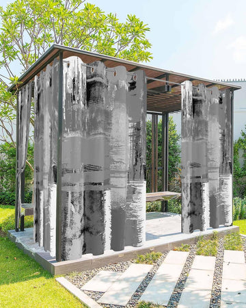 Contemporary Grey Outdoor Curtain 108 Inches Long Weighted Bottom Privacy,Deck Porch Gazebo Pergola Balcony Drape