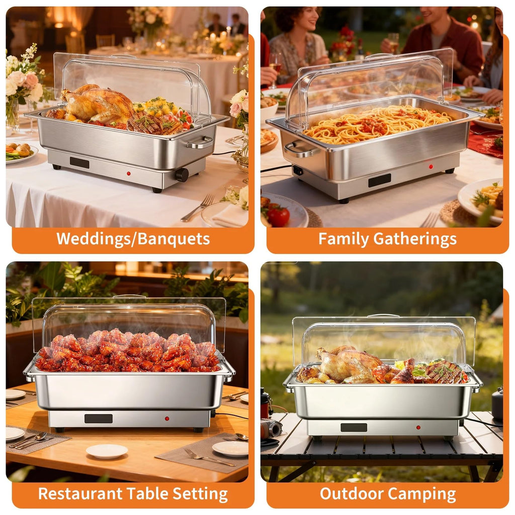 Electric Chafing Dish Buffet Set, 2 × 4.5 QT Roll Top Food Warmer
