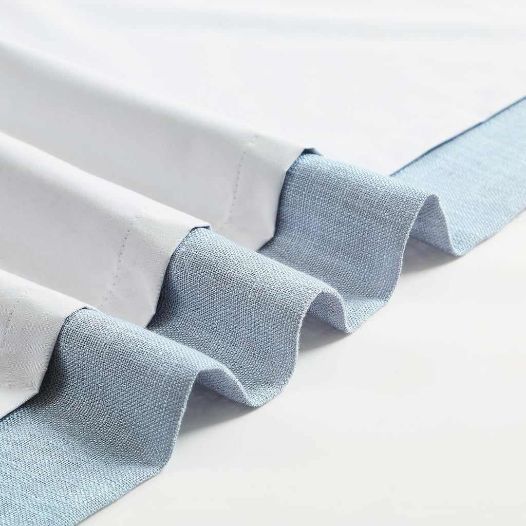102 Inches Long Dusty Blue Bailey Pinch Pleat Full Blackout Curtains with Liners,Linen Textured Drapes for Modern